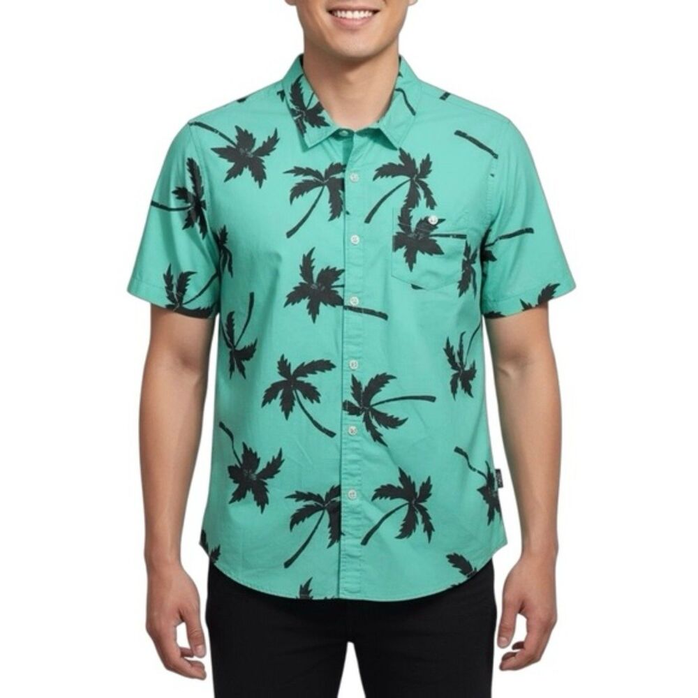 Modern Amusement Palm Tree Print Button-Up Shirt | Size M